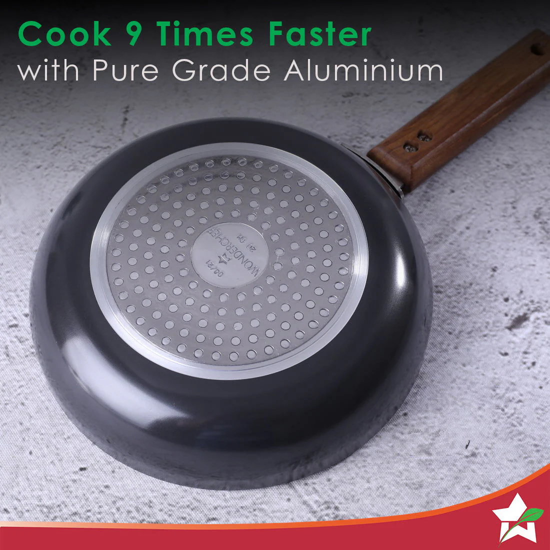 Ebony Non-stick 20 cm Deep Fry Pan with Lid with Induction Bottom & Wooden Handle | Hard Anodized Aluminium | Metal-spatula friendly | 3.25 mm thickness ideal for deep frying | 5 Years Warranty | Grey - Image 7