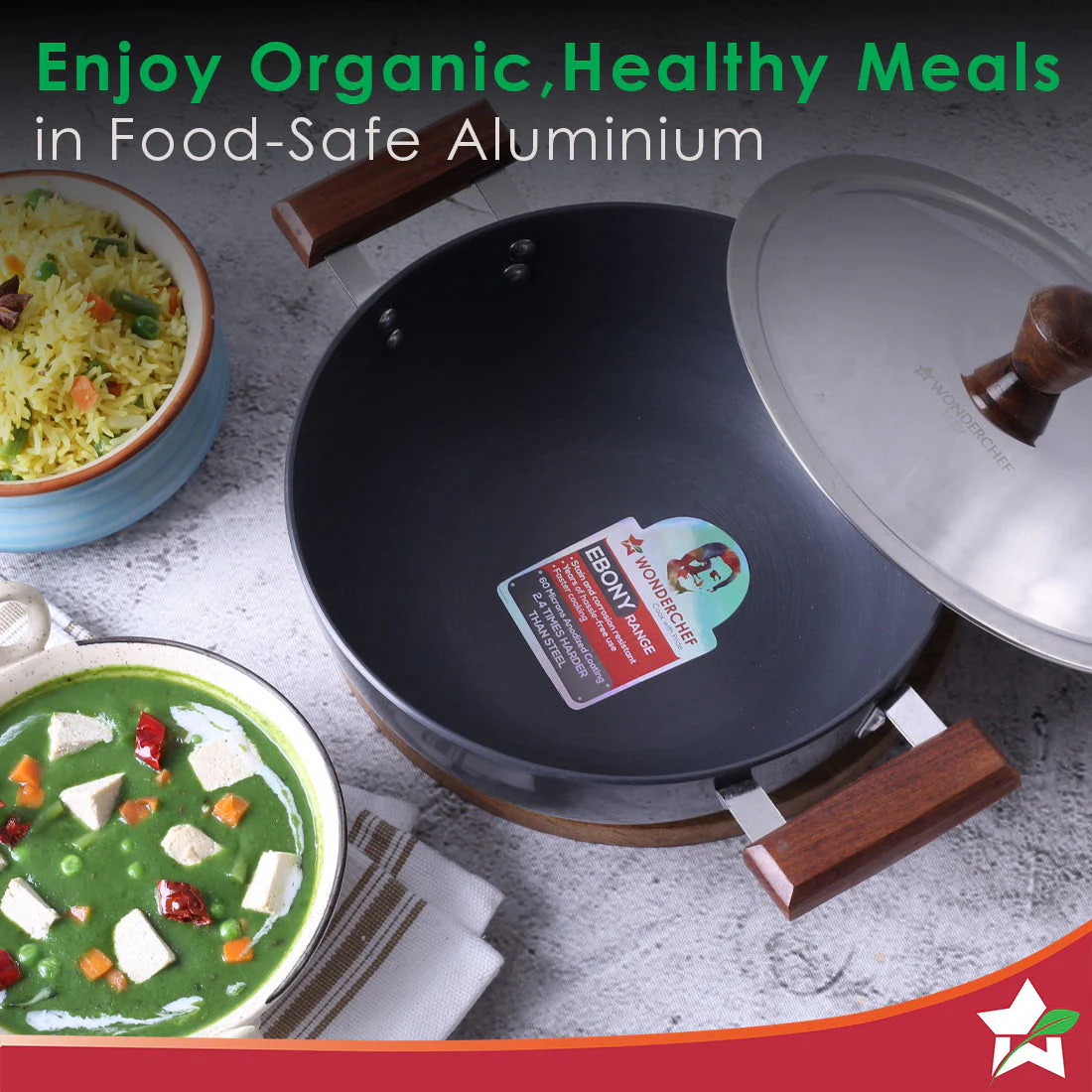 Ebony 24 cm Hard Anodized Deep Kadhai/Kadai with Lid - 3 Litre | Ideal for Sauteeing veggies, Dal and Curries | Black - Image 4