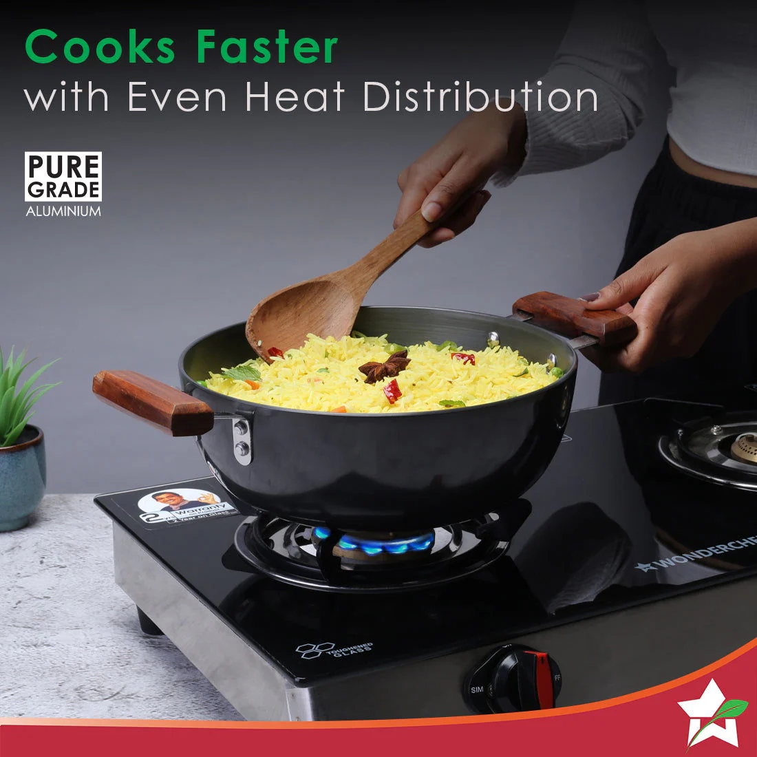 Ebony 24 cm Hard Anodized Deep Kadhai/Kadai with Lid - 3 Litre | Ideal for Sauteeing veggies, Dal and Curries | Black - Image 5