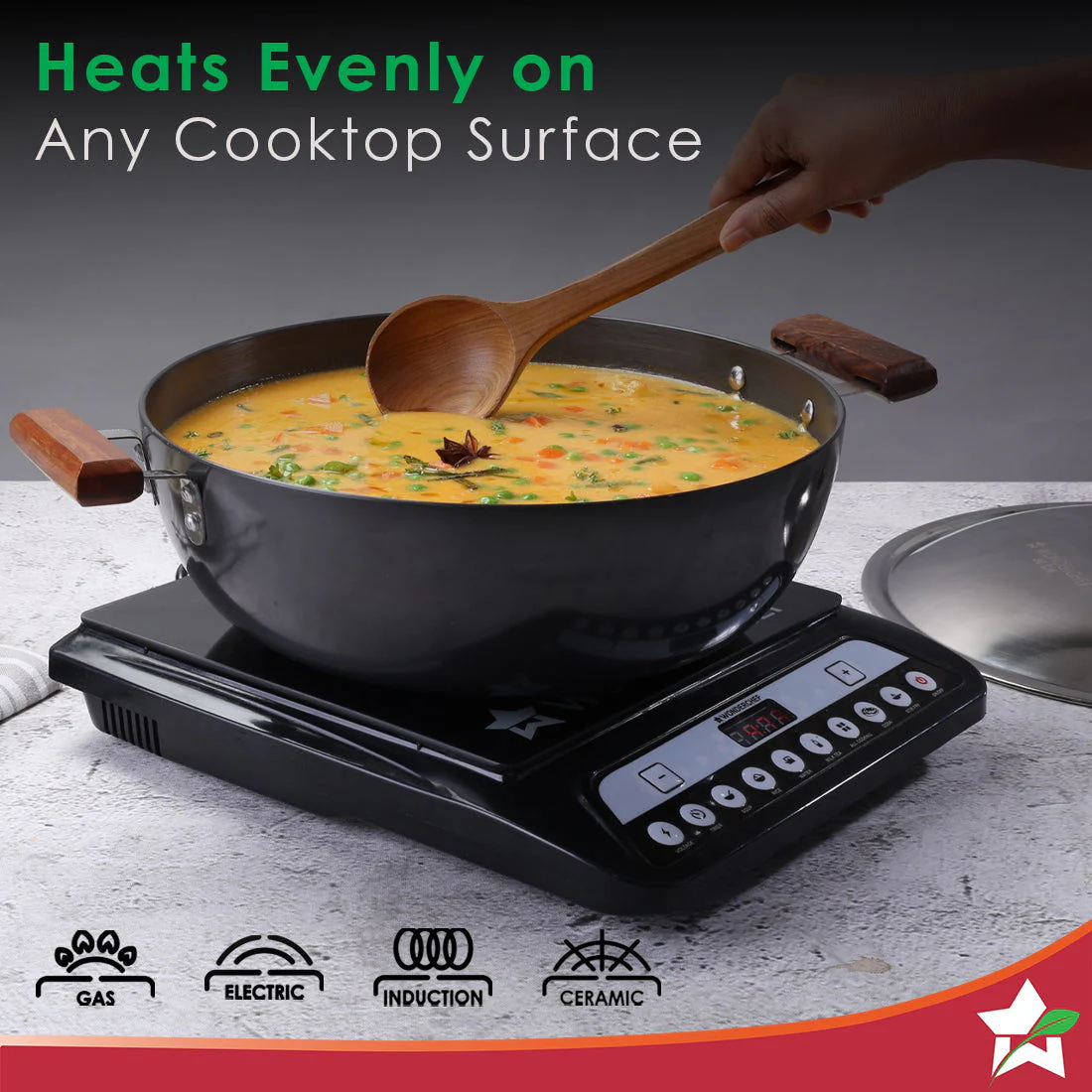 Ebony 30 cm Hard Anodized Deep Kadhai/Kadai with Lid - 6 Litre | Ideal for Sauteeing veggies, Dal and Curries | Black - Image 3