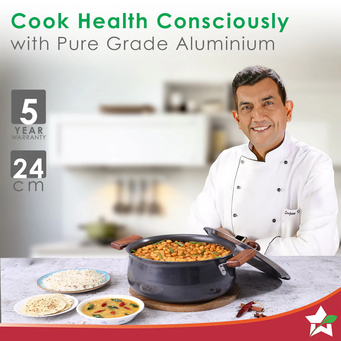 Ebony Hard Anodized Non-stick Biryani Handi with Lid - 5 L | Black - Image 2