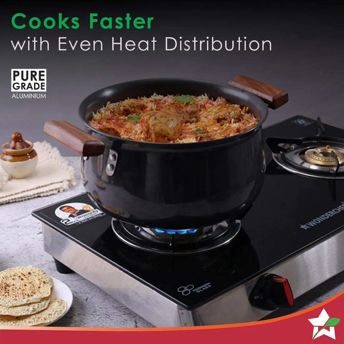 Ebony Hard Anodized Non-stick Biryani Handi with Lid - 5 L | Black - Image 5