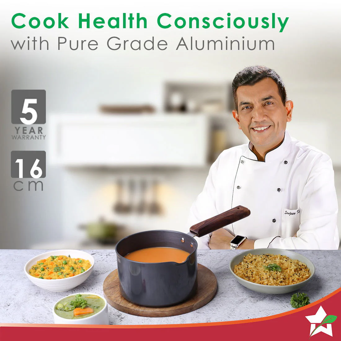 Ebony Hard Anodized 16 cm Nonstick Sauce Pan | Non Stick Sauce Pan | 2 L | 3.25 mm | Black and Brown - Image 2