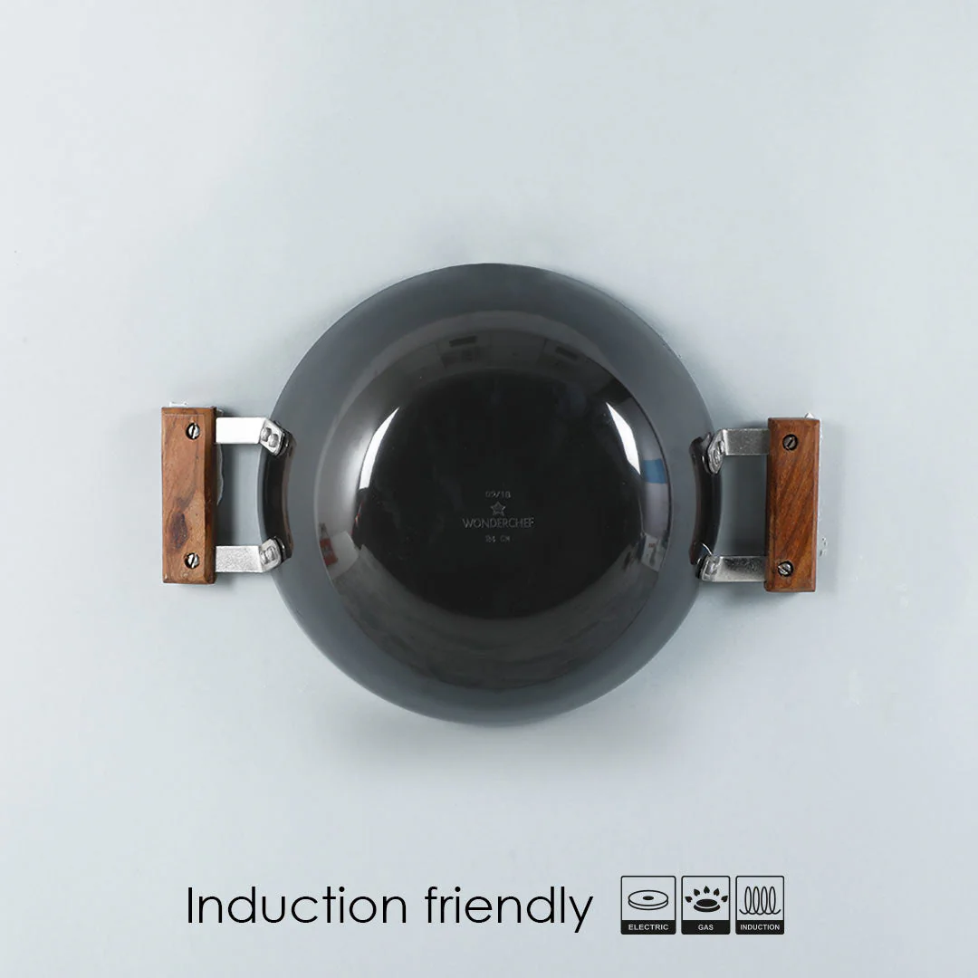 Ebony Hard Anodized 24 cm Wok with Lid 2.7 L | Ideal for Biryani, Pulao | Black - Image 2