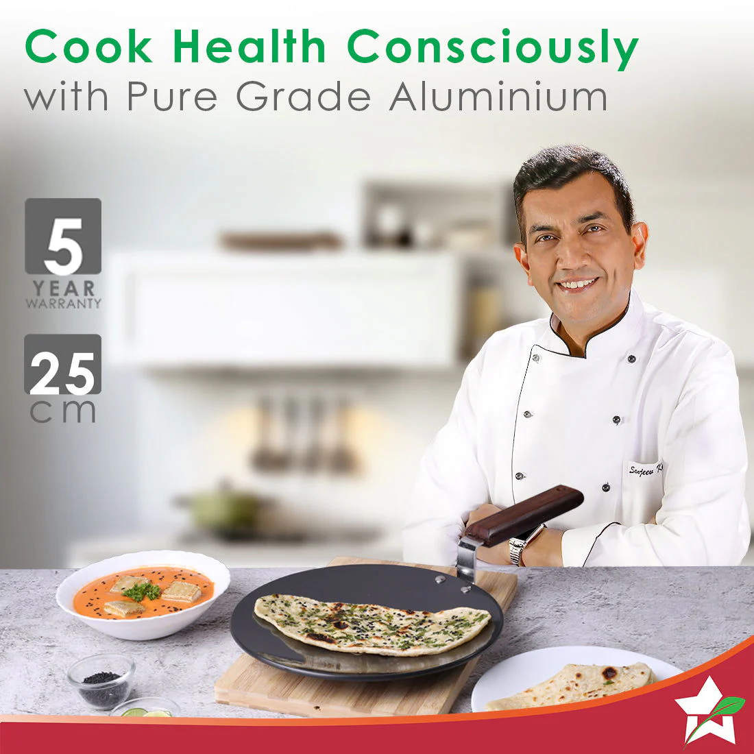 Ebony 25 cm Roti Tawa | Induction Bottom | Wooden Handle | Hard Anodized Aluminium | Non Stick Tawa| 4.06 mm | 5 Years Warranty | Black - Image 2