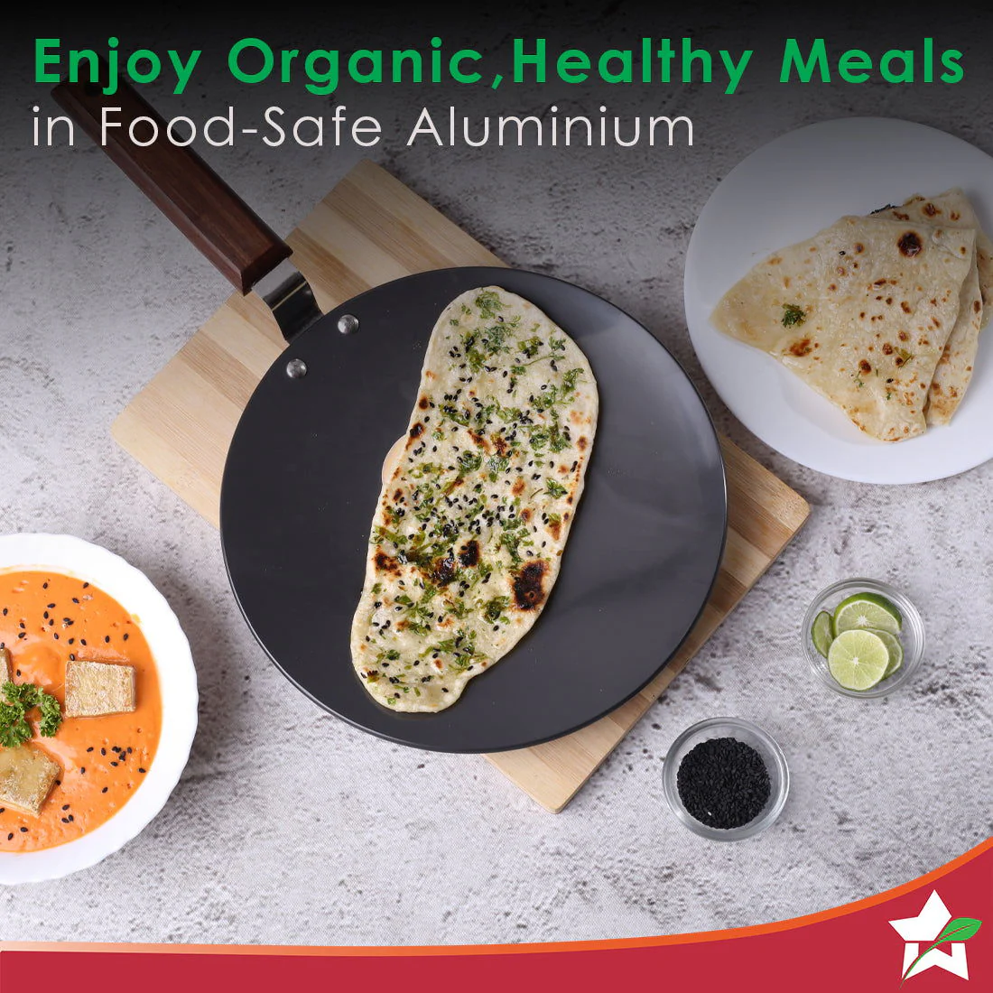 Ebony 25 cm Roti Tawa | Induction Bottom | Wooden Handle | Hard Anodized Aluminium | Non Stick Tawa| 4.06 mm | 5 Years Warranty | Black - Image 4