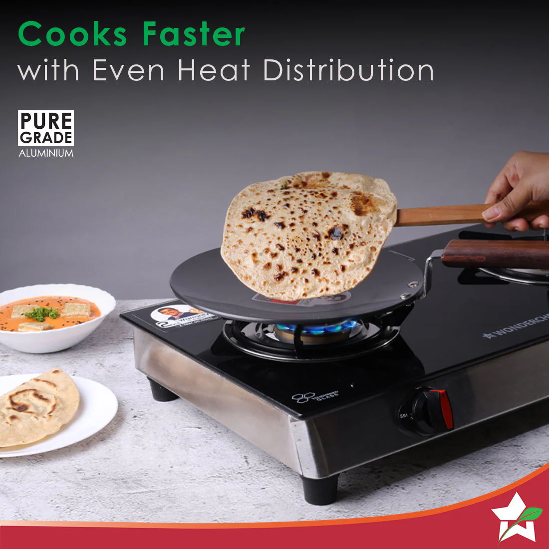 Ebony 25 cm Roti Tawa | Induction Bottom | Wooden Handle | Hard Anodized Aluminium | Non Stick Tawa| 4.06 mm | 5 Years Warranty | Black - Image 5