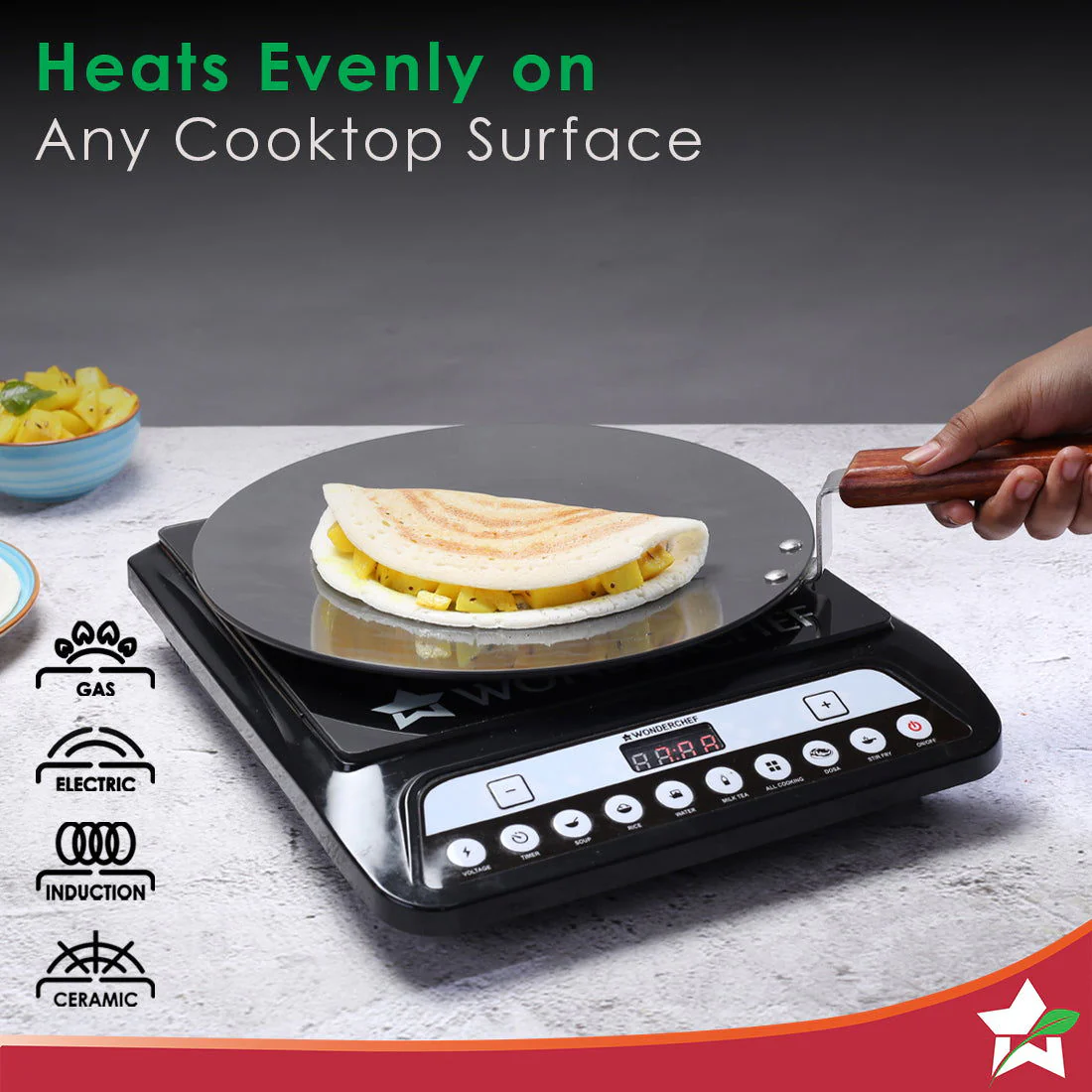 Ebony 28 cm Roti Tawa | Induction Bottom | Wooden Handle| Hard Anodized Aluminium | Non Stick Tawa | 4.06 mm| 5 Years Warranty | Black - Image 3