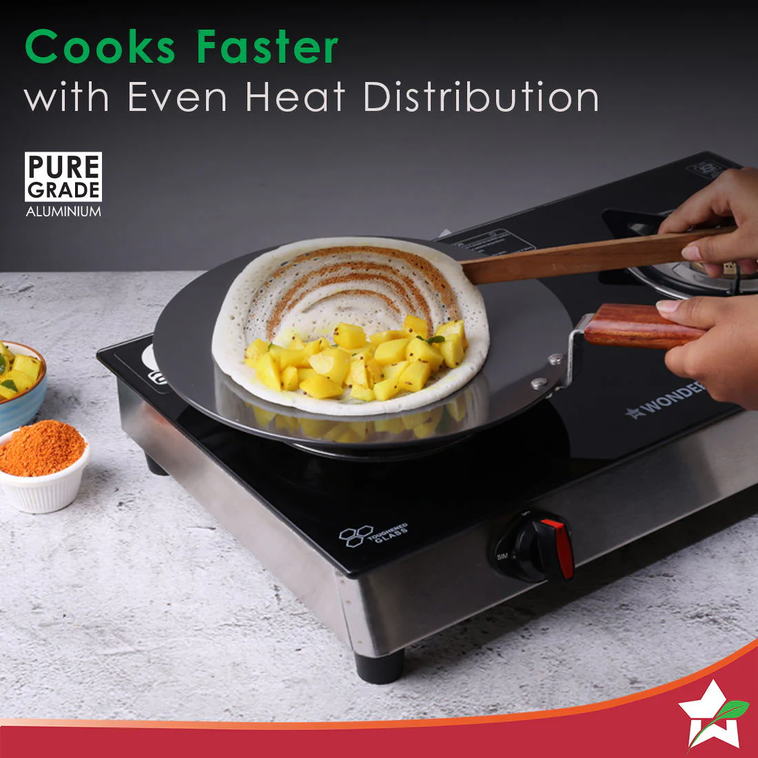 Ebony 28 cm Roti Tawa | Induction Bottom | Wooden Handle| Hard Anodized Aluminium | Non Stick Tawa | 4.06 mm| 5 Years Warranty | Black - Image 5