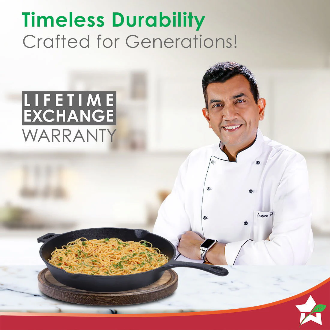 Forza Pre Seasoned 25 cm Cast Iron Fry Pan | With Lifetime Exchange Warranty | Black - Image 2