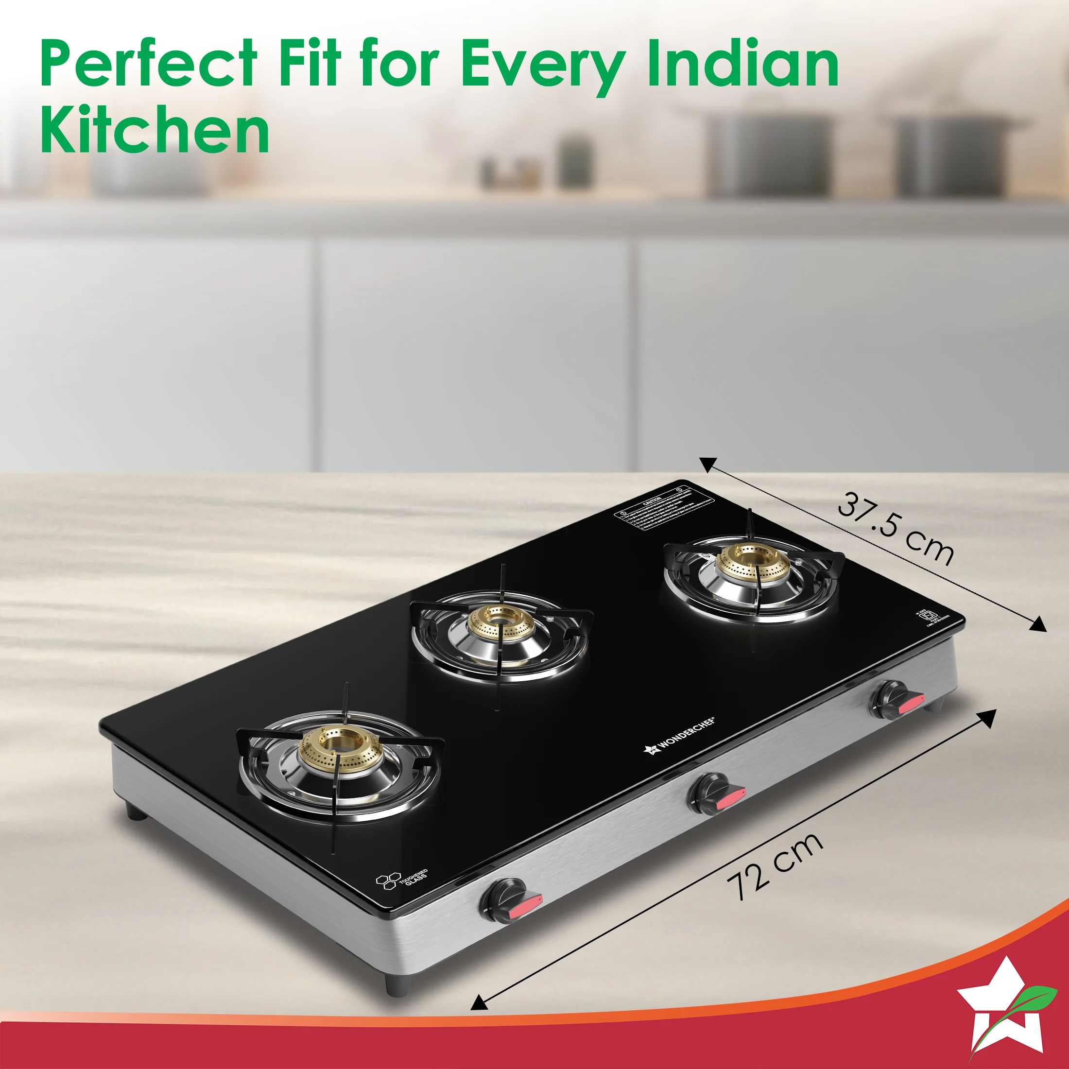 Galaxy 3 Burner Auto Gas Stove | 6mm Toughened Glass | Piezo Auto Ignition | 2 Years Warranty - Image 3