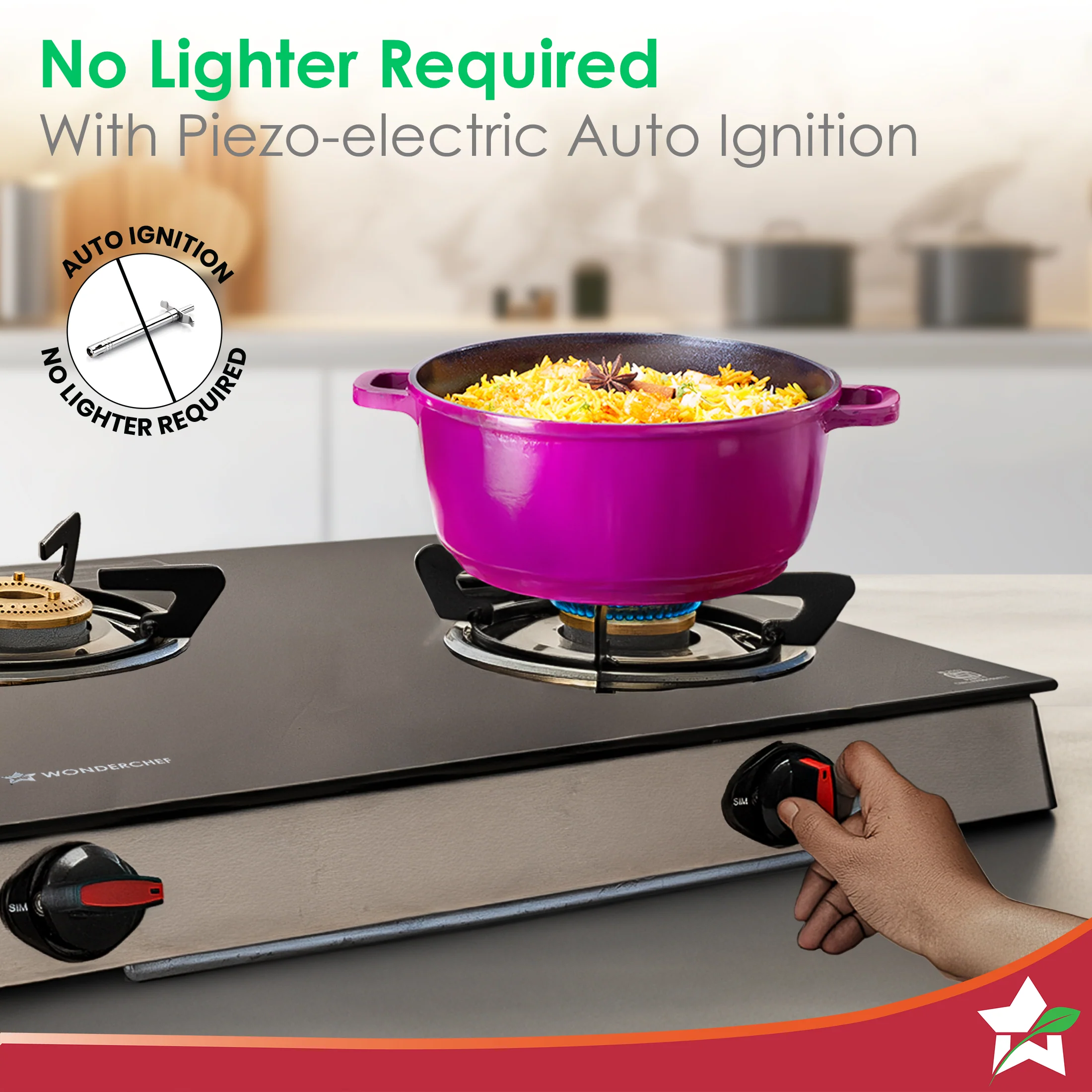 Galaxy 3 Burner Auto Gas Stove | 6mm Toughened Glass | Piezo Auto Ignition | 2 Years Warranty - Image 4