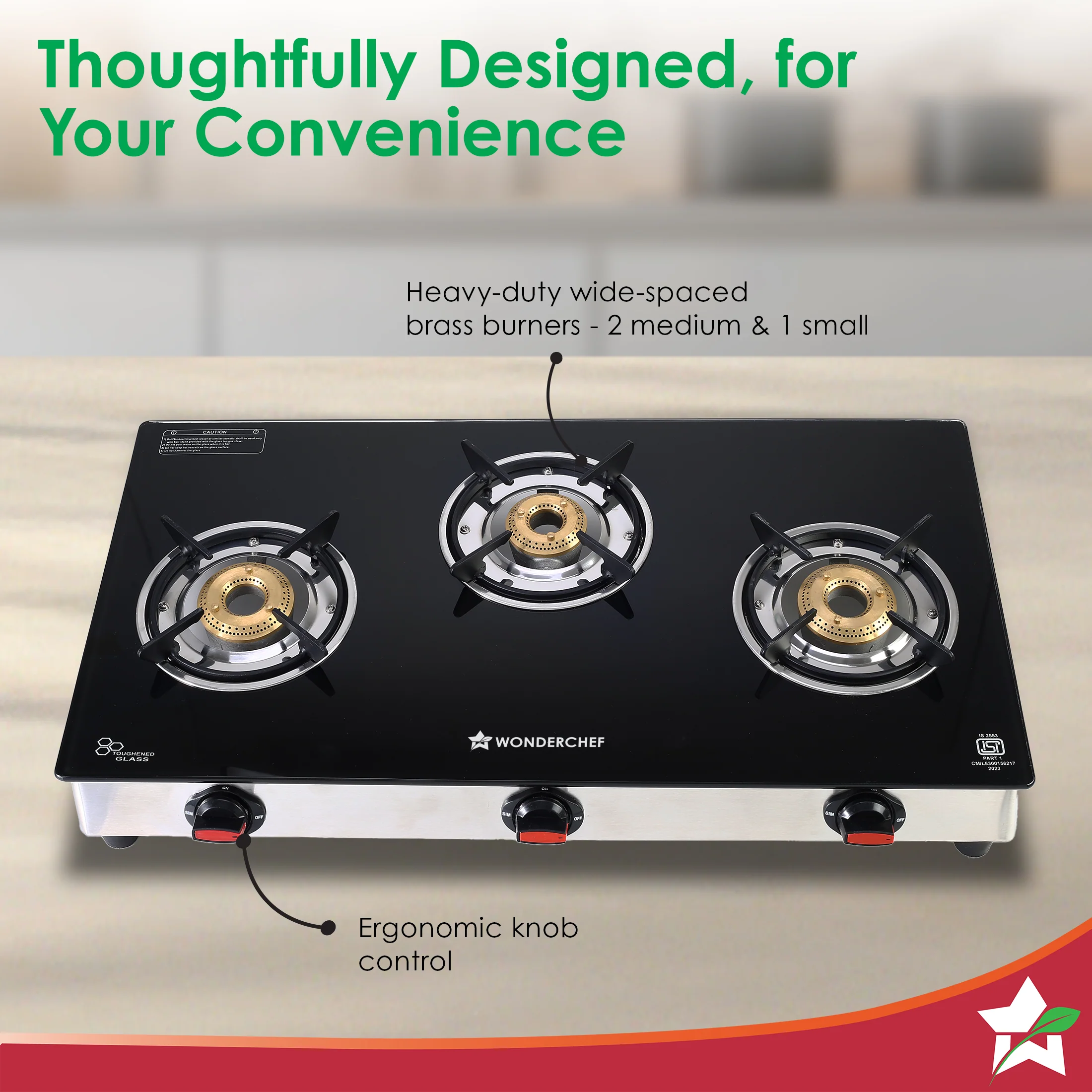 Galaxy 3 Burner Auto Gas Stove | 6mm Toughened Glass | Piezo Auto Ignition | 2 Years Warranty - Image 6
