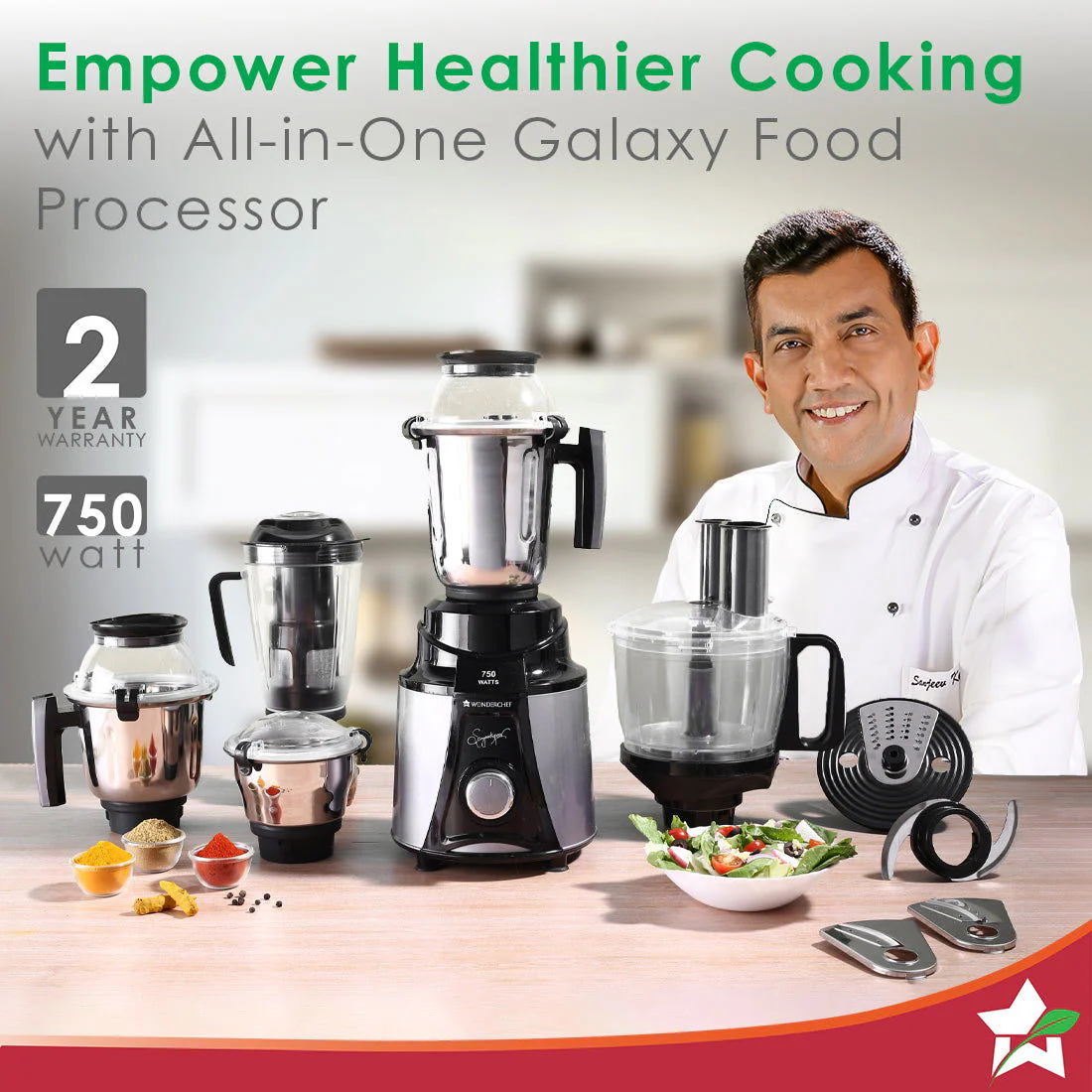 Galaxy Food Processor 750W Mixer Grinder, 100% Copper Motor, 4 Jars, Black & Grey, 5 Year on Motor and 2 Years Overall Warranty - Image 2