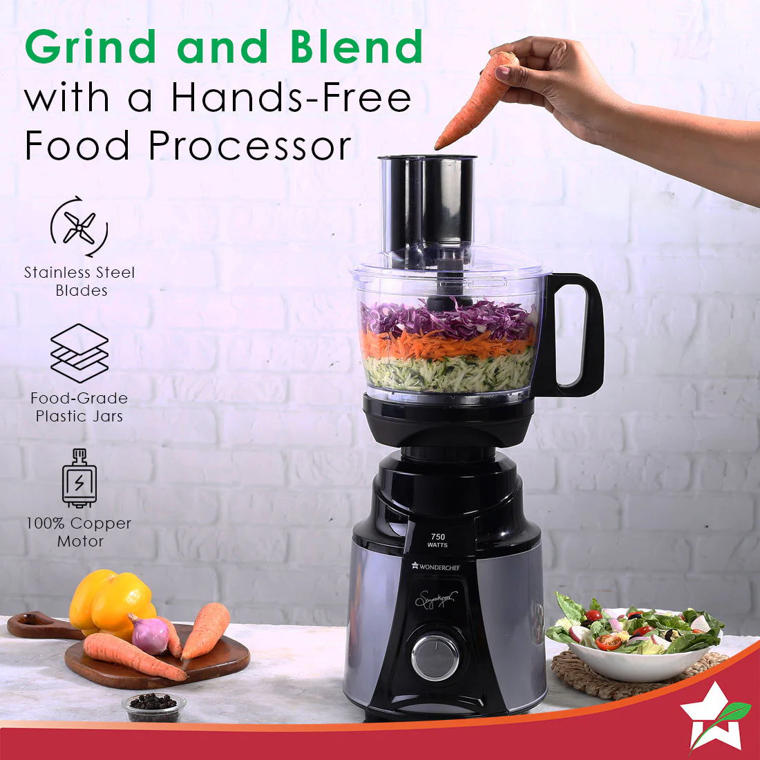 Galaxy Food Processor 750W Mixer Grinder, 100% Copper Motor, 4 Jars, Black & Grey, 5 Year on Motor and 2 Years Overall Warranty - Image 3