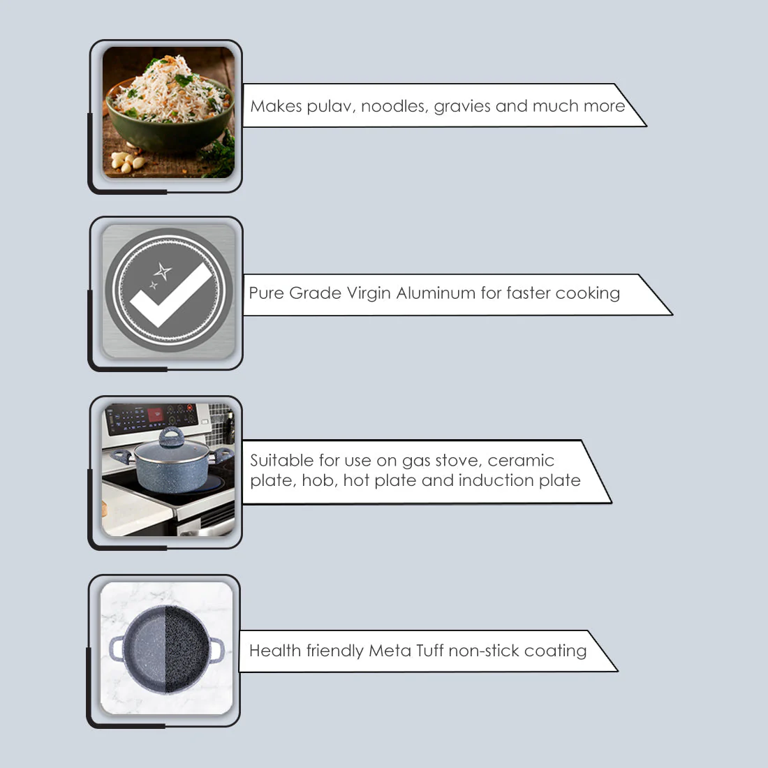 Granite 24 cm Non-Stick Casserole | Glass Lid |Induction Bottom | Soft-Touch Handles | Virgin Aluminium | PFOA and Heavy Metals Free | 3.5mm | 4 liters | 2 Year Warranty | Grey - Image 11