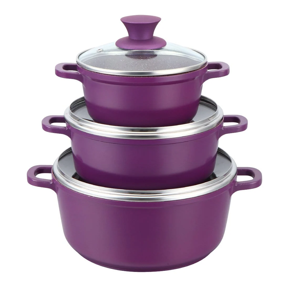 Granite Die-Cast Non-stick 6-piece Casserole Set with Lids, Induction bottom, Soft-touch handles, Virgin grade aluminium, PFOA/Heavy metals free, 3.5mm, 2 years warranty, Purple - Image 8