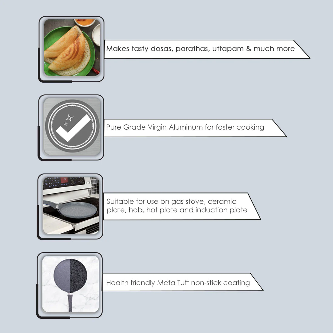 Granite 28cm Non-Stick Dosa Tawa | Induction Bottom | Soft-Touch Handles | Virgin Aluminium | PFOA/Heavy Metals Free | 3.5mm | 2 Year Warranty | Grey - Image 11
