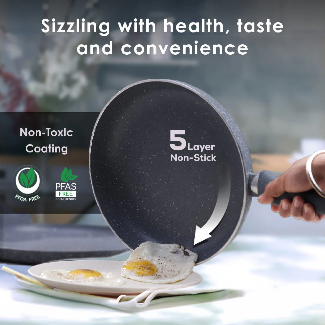 Granite Non Stick Fry Pan | Bakelite handles |Non – Toxic I Virgin Aluminium| 20 cms | 1 liter | 2 Year Warranty | Grey | Omelette Pan - Image 3