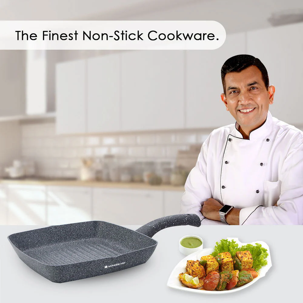 Granite Non-Stick 24cm Grill Pan | Soft-Touch Handles | Virgin Aluminium | PFOA and Heavy Metals Free | 3.5mm Thickness | 1.8 litres | 2 Year Warranty | Grey - Image 2