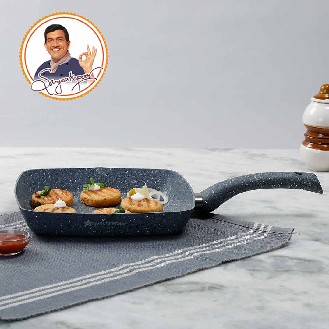Granite Non-Stick 24cm Grill Pan | Soft-Touch Handles | Virgin Aluminium | PFOA and Heavy Metals Free | 3.5mm Thickness | 1.8 litres | 2 Year Warranty | Grey - Image 3