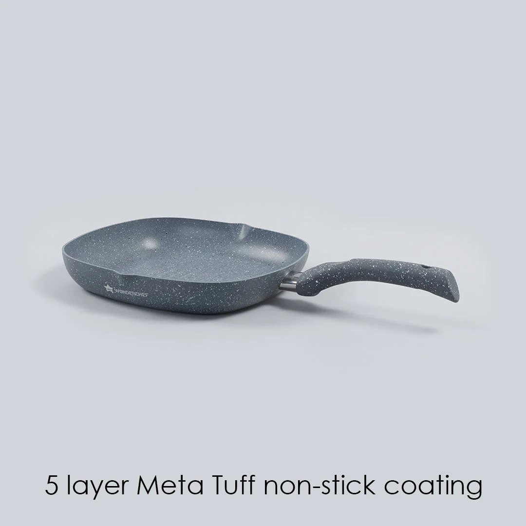 Granite Non-Stick 24cm Grill Pan | Soft-Touch Handles | Virgin Aluminium | PFOA and Heavy Metals Free | 3.5mm Thickness | 1.8 litres | 2 Year Warranty | Grey - Image 5