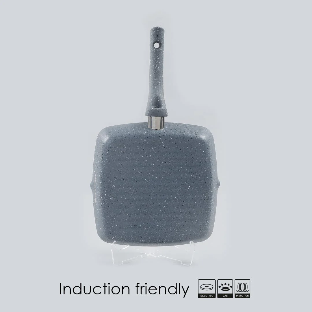 Granite Non-Stick 24cm Grill Pan | Soft-Touch Handles | Virgin Aluminium | PFOA and Heavy Metals Free | 3.5mm Thickness | 1.8 litres | 2 Year Warranty | Grey - Image 6