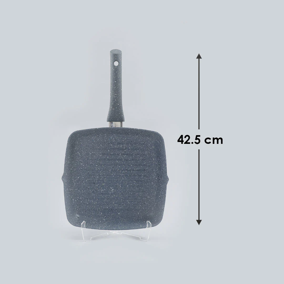 Granite Non-Stick 24cm Grill Pan | Soft-Touch Handles | Virgin Aluminium | PFOA and Heavy Metals Free | 3.5mm Thickness | 1.8 litres | 2 Year Warranty | Grey - Image 7