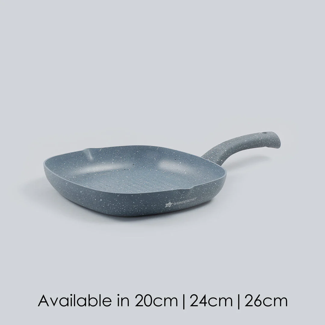 Granite Non-Stick 24cm Grill Pan | Soft-Touch Handles | Virgin Aluminium | PFOA and Heavy Metals Free | 3.5mm Thickness | 1.8 litres | 2 Year Warranty | Grey - Image 9
