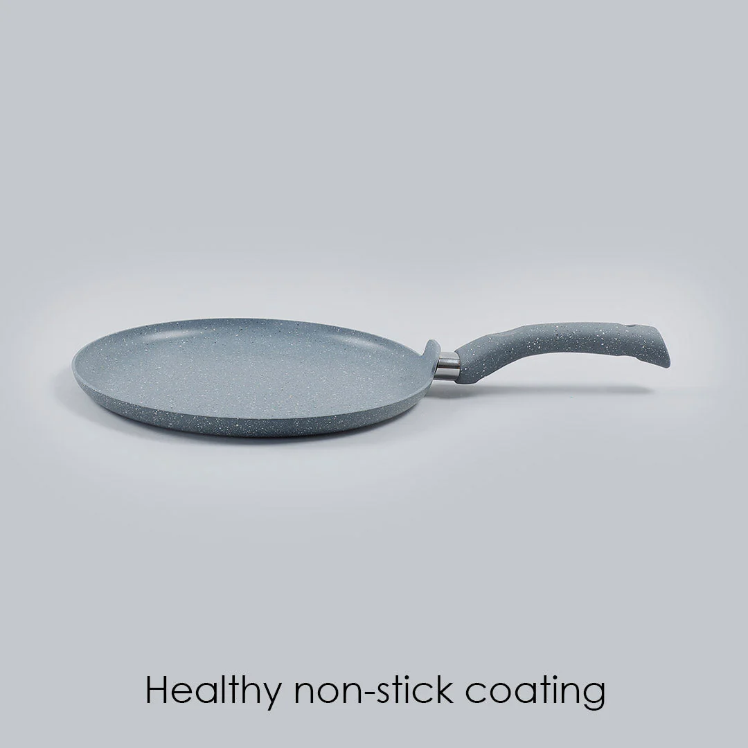 Granite 30cm Non-Stick Dosa Tawa | Induction Bottom | Soft-Touch Handles | Virgin Aluminium | PFOA/Heavy Metals Free | 3.5mm | 2 Year Warranty | Grey - Image 2