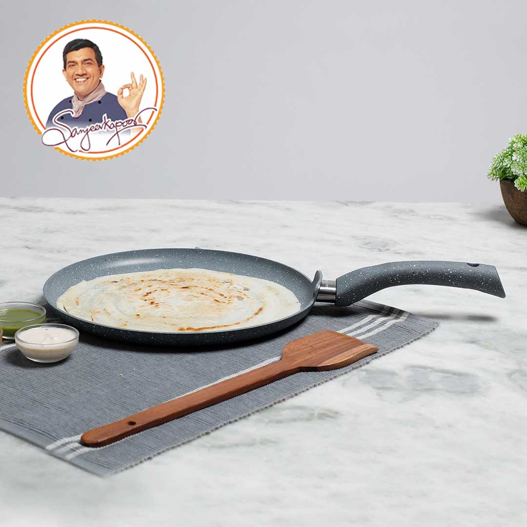 Granite 30cm Non-Stick Dosa Tawa | Induction Bottom | Soft-Touch Handles | Virgin Aluminium | PFOA/Heavy Metals Free | 3.5mm | 2 Year Warranty | Grey - Image 6