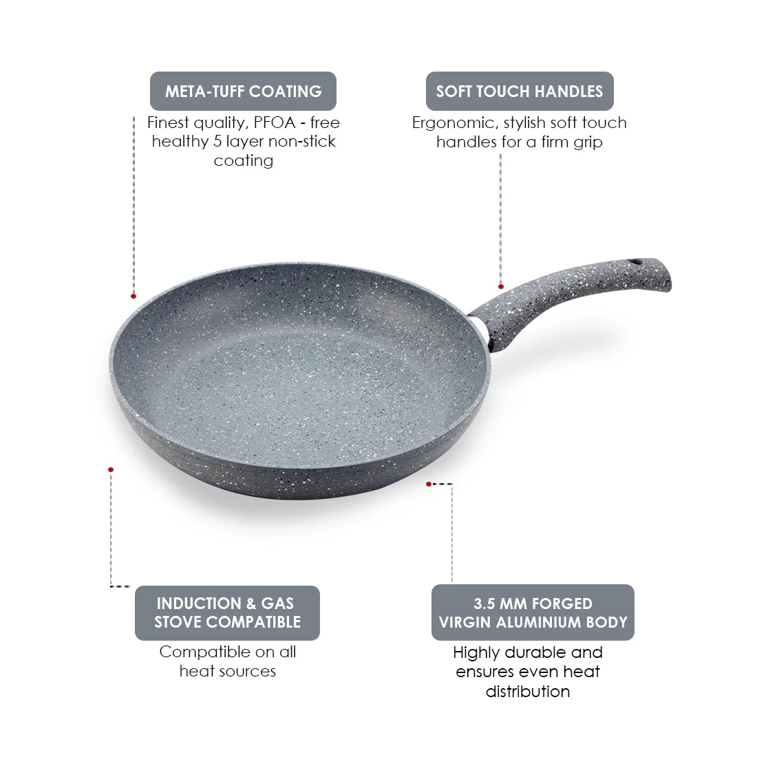 Granite 26 cm Non-Stick Fry Pan | 2 L | Grey | 5 Layer PFOA Free Non-Stick Coating | Compatible with Hot Plate, Hobs, Gas Stove, Ceramic Plate and Induction cooktop | 2 Years Warranty - Image 9