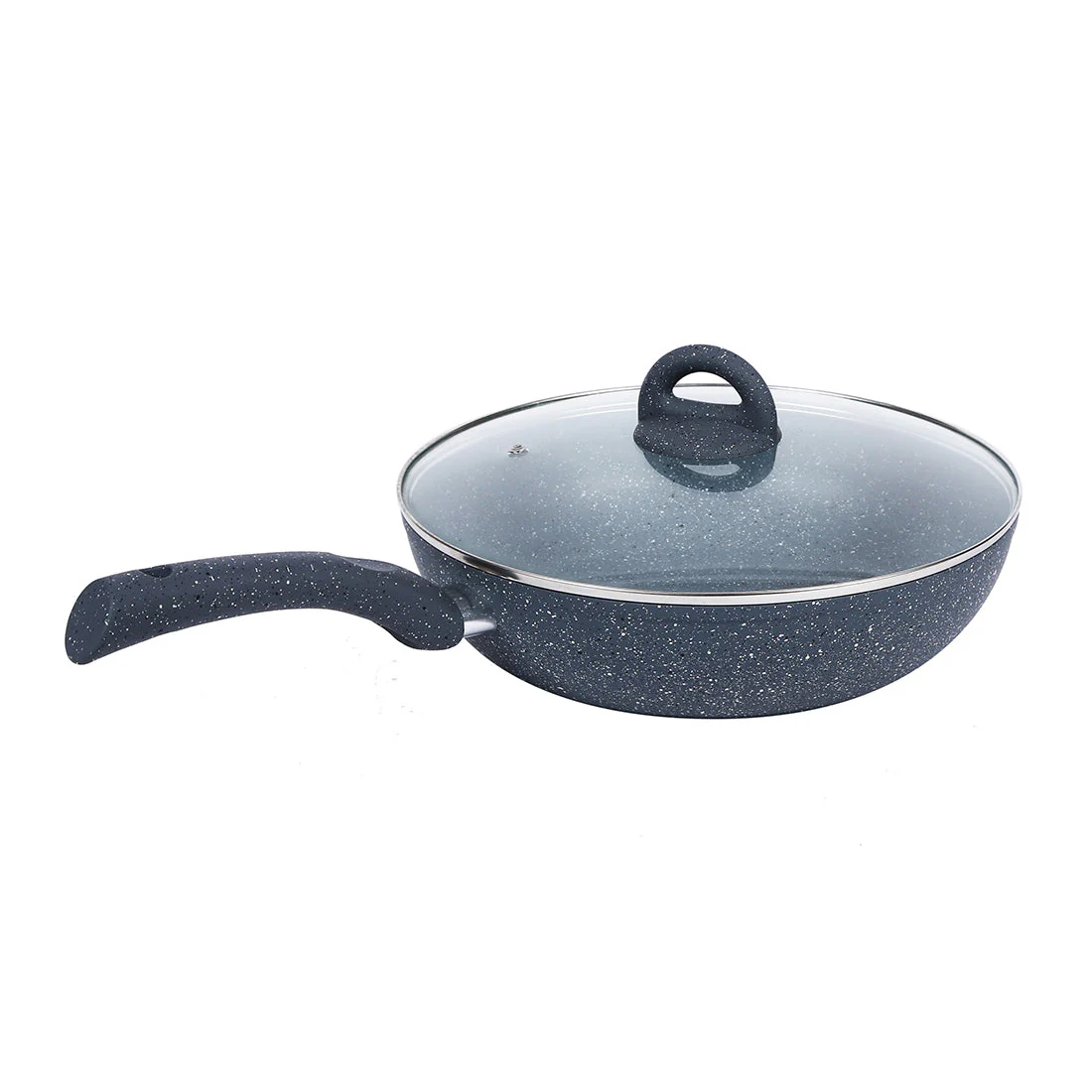 Granite 26cm Non-Stick Wok | Glass Lid | Induction Bottom | Soft-Touch Handles | Virgin Aluminium | PFOA and Heavy Metals Free | 3.5mm Thick| 26cm, 3.1 litres | 2 Year Warranty | Grey - Image 5