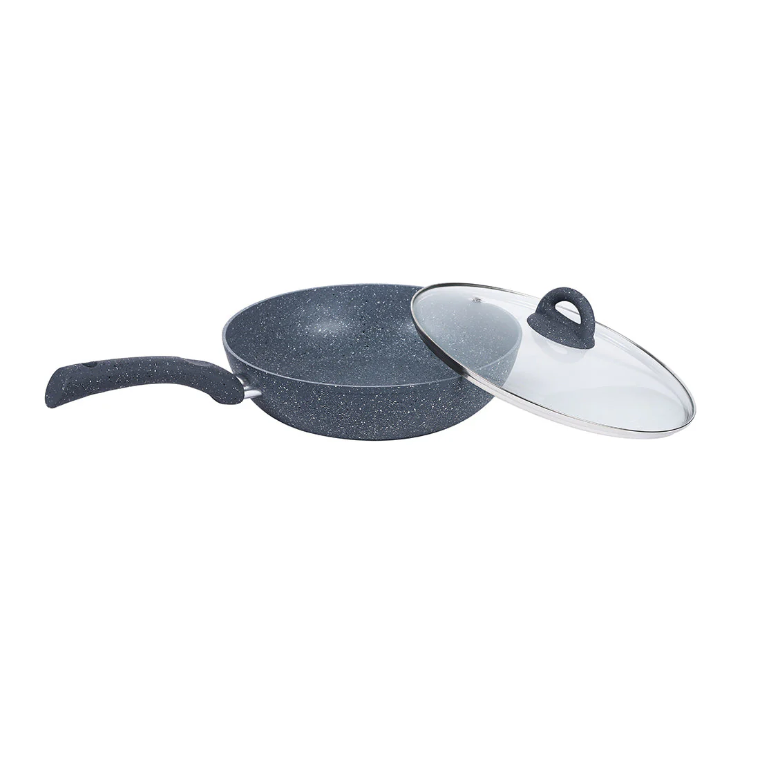 Granite 26cm Non-Stick Wok | Glass Lid | Induction Bottom | Soft-Touch Handles | Virgin Aluminium | PFOA and Heavy Metals Free | 3.5mm Thick| 26cm, 3.1 litres | 2 Year Warranty | Grey - Image 6