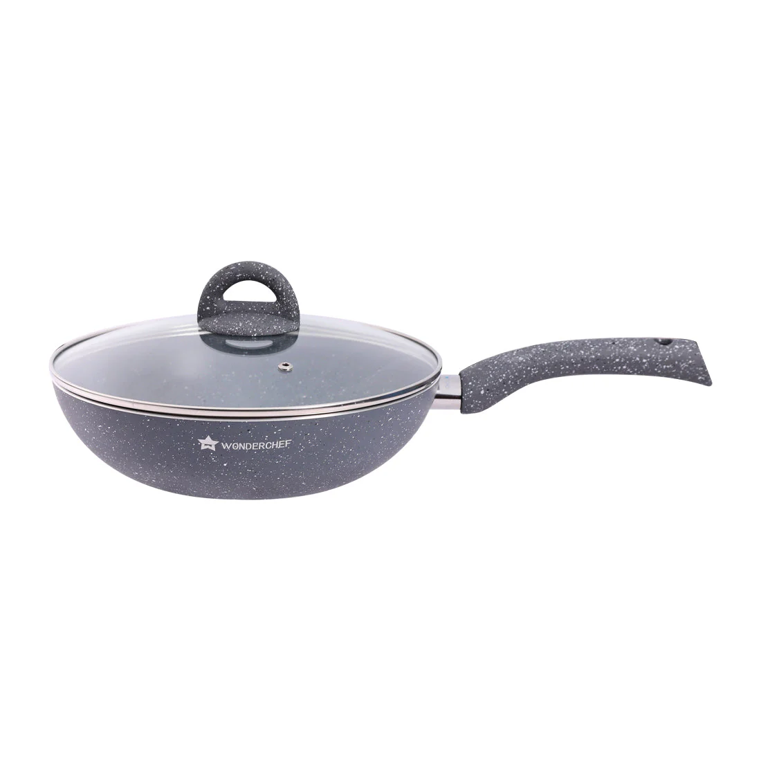 Granite Non-stick Cookware Set, 4Pc (Fry Pan with Lid, Wok, Dosa Tawa), Induction Bottom, Soft-touch Handles, Virgin Grade Aluminium, PFOA/Heavy metals free, 3.5mm, 2 years warranty, Grey - Image 11
