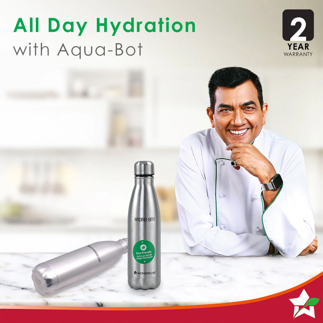 Stainless Steel Hydro Bot 1000 ml/ 1 litre | Gift Box Packing | Single wall | Non-insulated | 304 Stainless Steel | Non Toxic | BPA free | Rust Free | Light weight | For Home & Office | Spill and Leak proof | Wide Mouth | Easy to Clean | 2 Years Warranty - Image 2