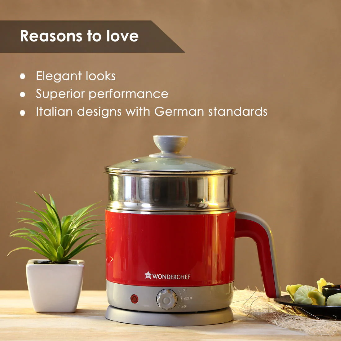 LUXE Multicook Stainless Steel 1.2 L Electric Kettle, 1000W, Red - Image 12