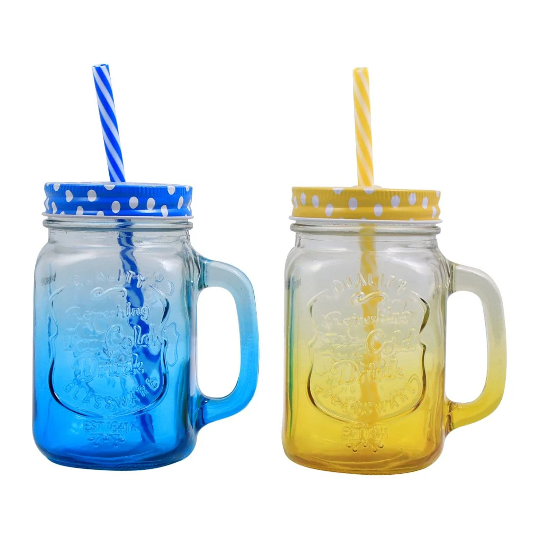 Mason Jar Set 450Ml (Yellow And Blue)