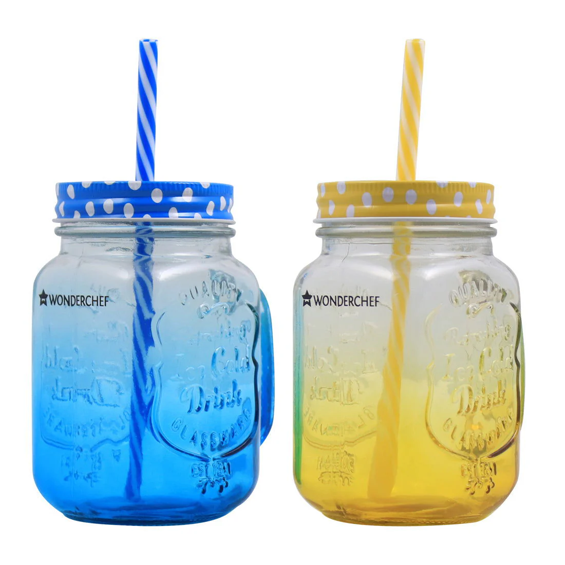 Mason Jar Set 450Ml (Yellow And Blue) - Image 4
