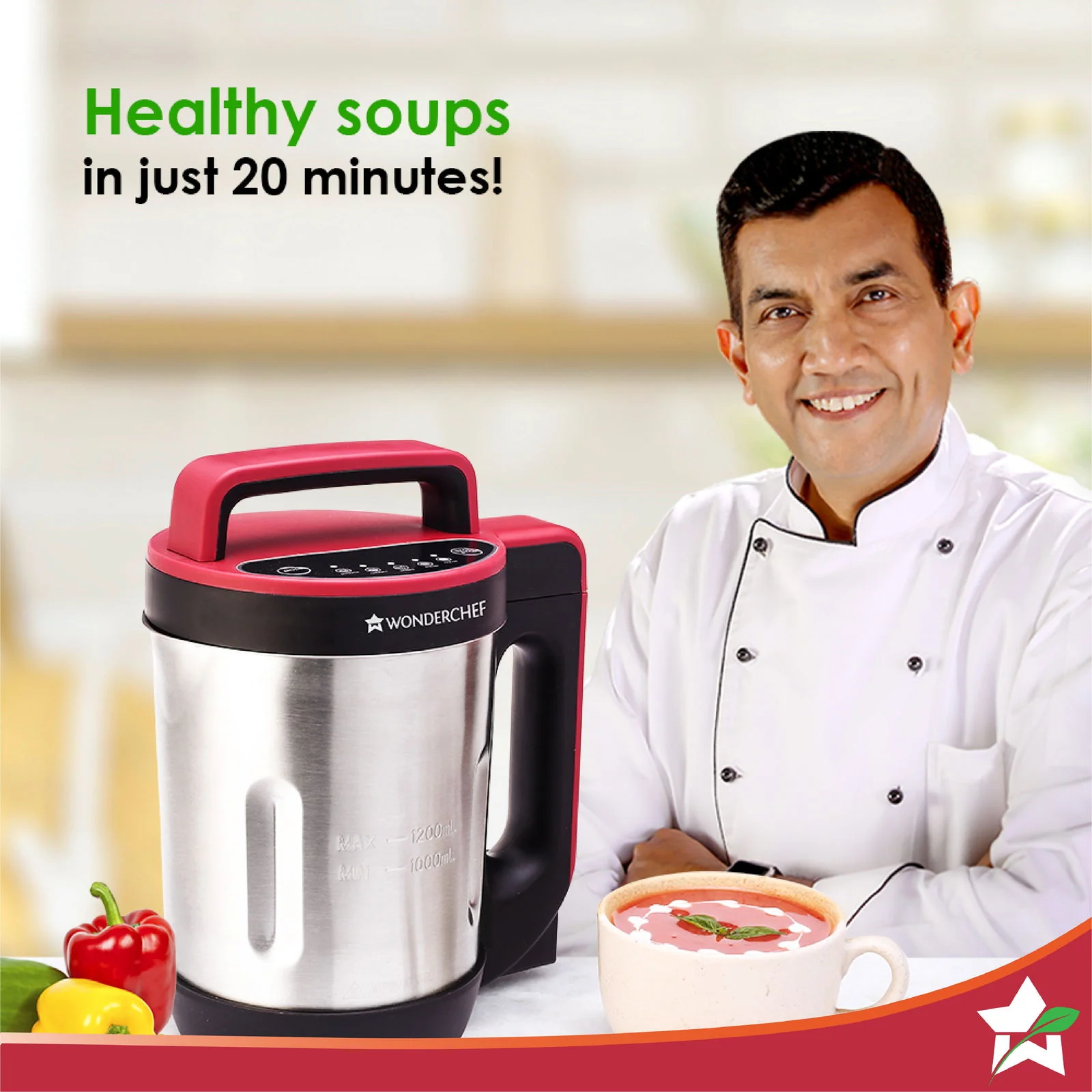 NEO Automatic Soup Maker | 1.0 Litre | 800W Heater | SS Blades & Bowl (Jug) | Soup in just 20 mins | 2 Years Warranty | Red & Black - Image 2