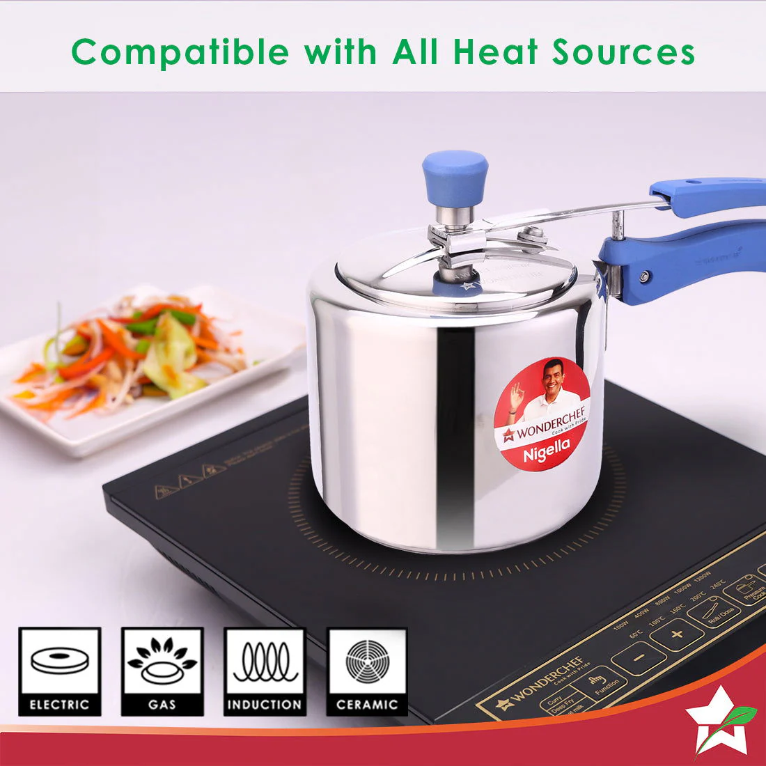 Nigella Stainless Steel 3L Inner Lid Pressure Cooker | 6mm thick bottom | Soft Touch Handles | Induction Friendly | Silver - Image 4