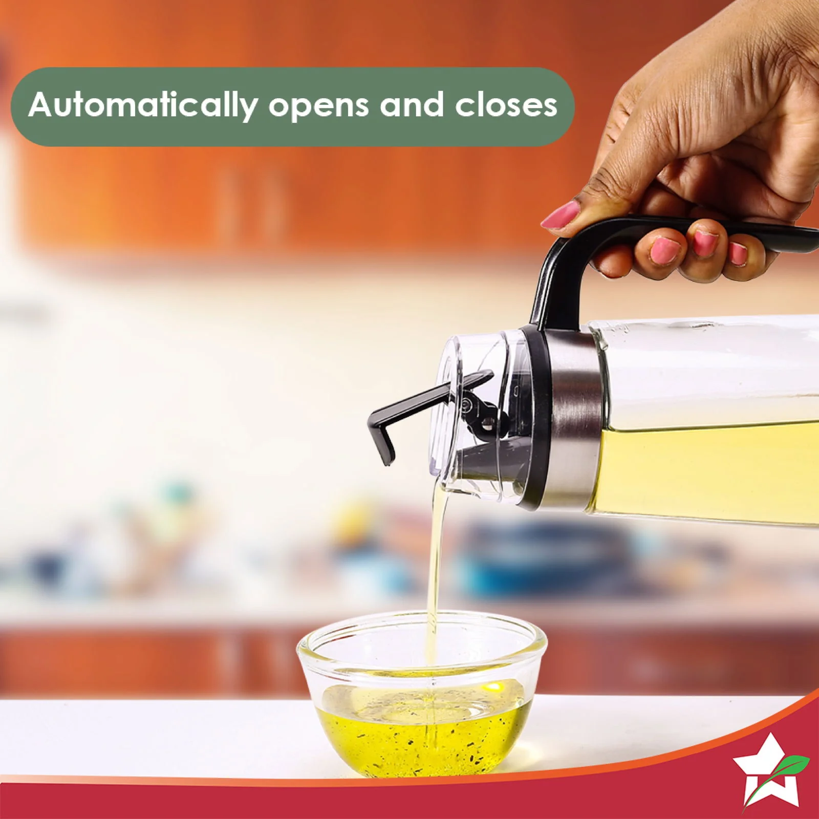 Glass Oil Pourer with Nozzle and Lid, For Kitchen, 600ml, Oil Container & Oil Pourer, Transparent, Air Tight, Spill Proof, For Cooking Oil, Olive Oil, Vinegar - Image 3