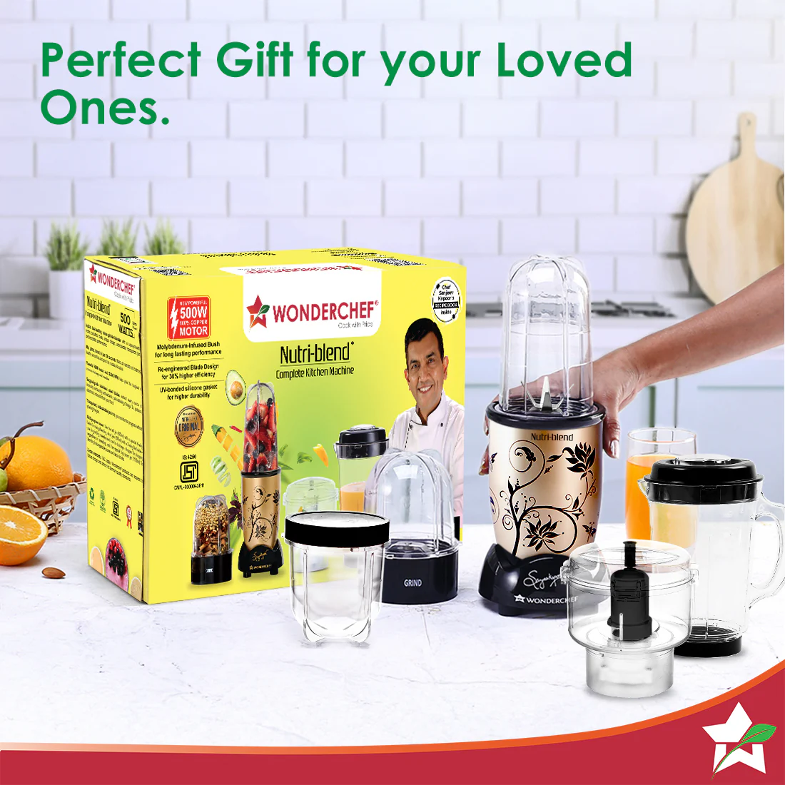 Nutri-blend Juicer, Mixer, Grinder, Smoothie Maker & Chopper | Complete Kitchen Machine | 22000 RPM Blender, Chopper, Juicer | 500W 100% Full Copper Motor | SS Blades | 4 Unbreakable Jars | 2 Years Warranty | Recipe Book By Chef Sanjeev Kapoor | Champagne - Image 11