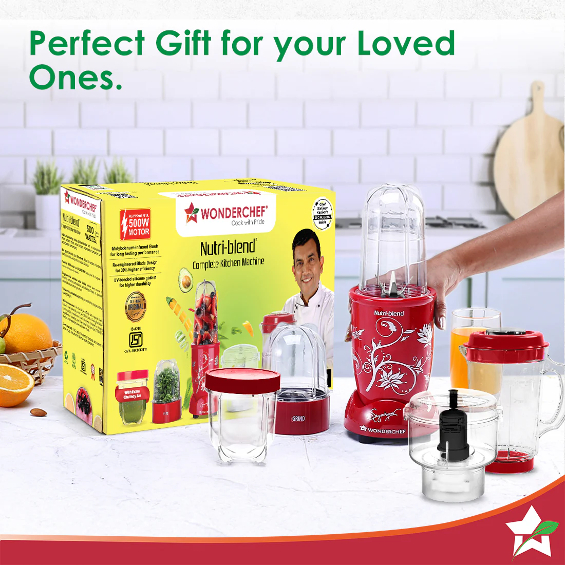 Nutri-blend Juicer, Mixer, Grinder, Smoothie Maker & Chopper | Complete Kitchen Machine | 22000 RPM Blender, Chopper, Juicer | 500W 100% Full Copper Motor | SS Blades | 4 Unbreakable Jars | 2 Years Warranty | Recipe Book By Chef Sanjeev Kapoor | Red - Image 11