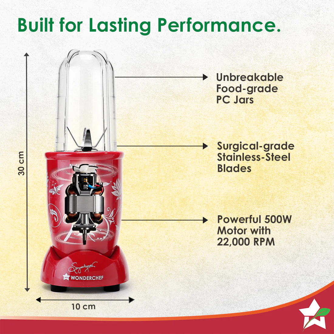 Nutri-blend Juicer, Mixer, Grinder, Smoothie Maker & Chopper | Complete Kitchen Machine | 22000 RPM Blender, Chopper, Juicer | 500W 100% Full Copper Motor | SS Blades | 4 Unbreakable Jars | 2 Years Warranty | Recipe Book By Chef Sanjeev Kapoor | Red - Image 4