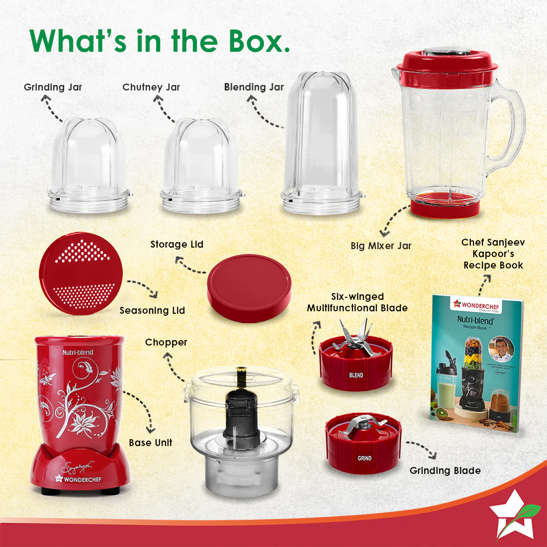 Nutri-blend Juicer, Mixer, Grinder, Smoothie Maker & Chopper | Complete Kitchen Machine | 22000 RPM Blender, Chopper, Juicer | 500W 100% Full Copper Motor | SS Blades | 4 Unbreakable Jars | 2 Years Warranty | Recipe Book By Chef Sanjeev Kapoor | Red - Image 7