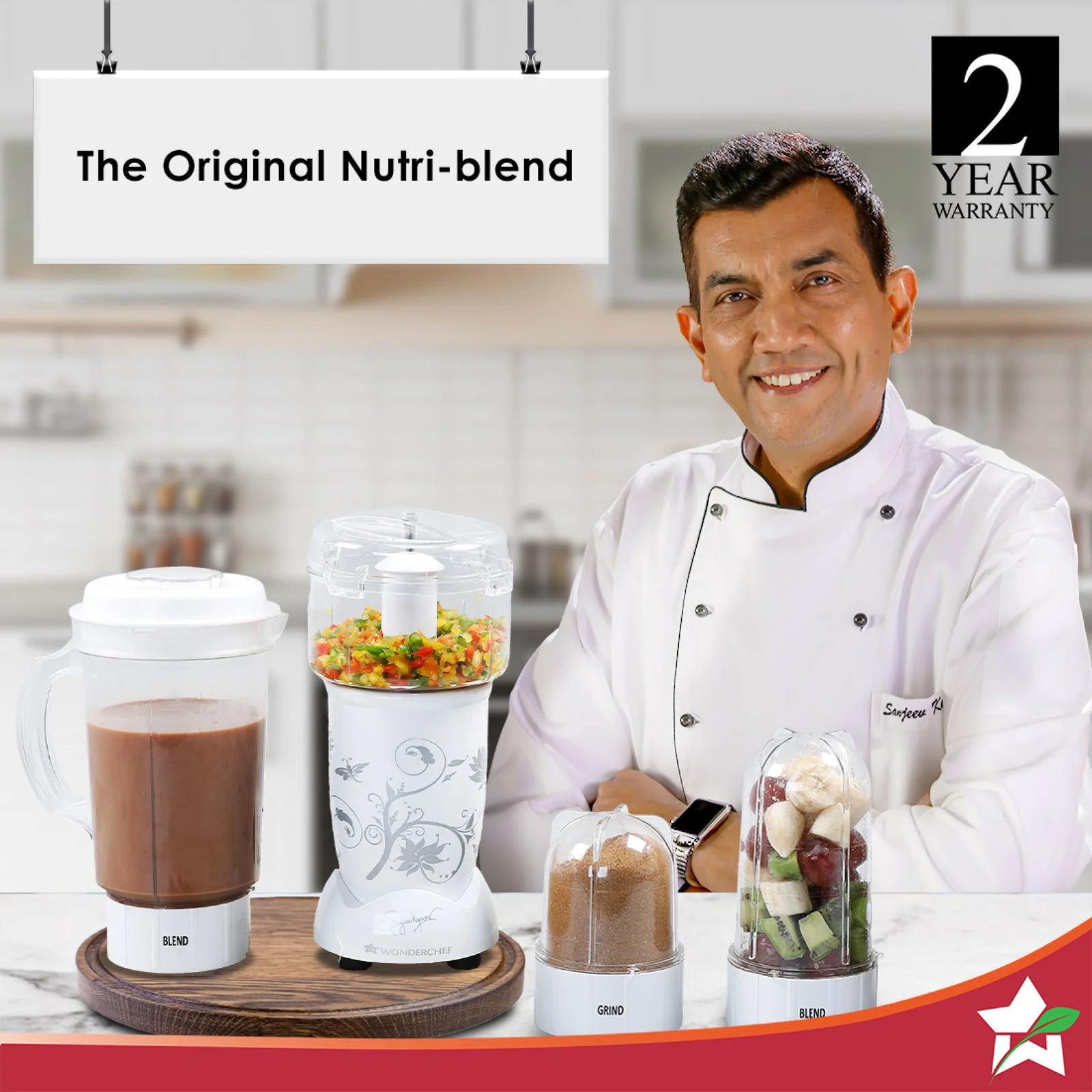 Nutri-blend Juicer, Mixer, Grinder, Smoothie Maker & Chopper | Complete Kitchen Machine | 22000 RPM Blender, Chopper, Juicer | 400W 100% Full Copper Motor | SS Blades | 4 Unbreakable Jars | 2 Years Warranty | Recipe Book By Chef Sanjeev Kapoor | White - Image 2