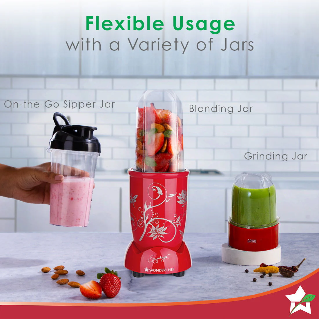 Nutri-blend 500W Mixer Grinder, 22000 RPM Motor, Smoothie Maker, Masala Grinder, Chutney Blender, 3 Unbreakable Jars & Sipper Jar, Recipe Book by Chef Sanjeev Kapoor, 2 Yr Warranty, Red - Image 4