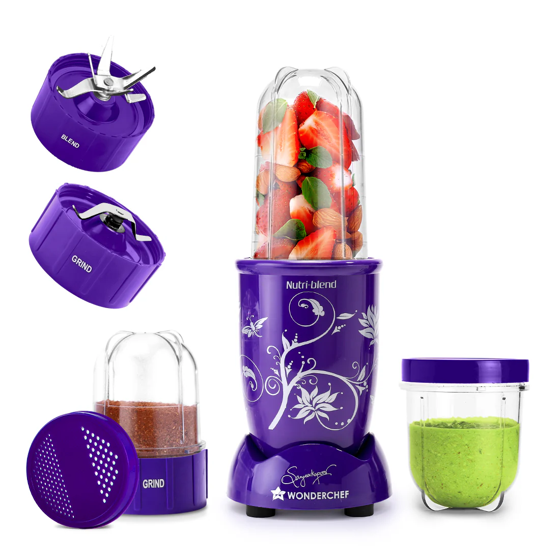 Nutri-blend 500W Mixer Grinder, 22000 RPM Motor, Smoothie Maker, Masala Grinder, Chutney Blender, 3 Unbreakable Jars, Recipe Book by Chef Sanjeev Kapoor, 2 Yr Warranty, Purple