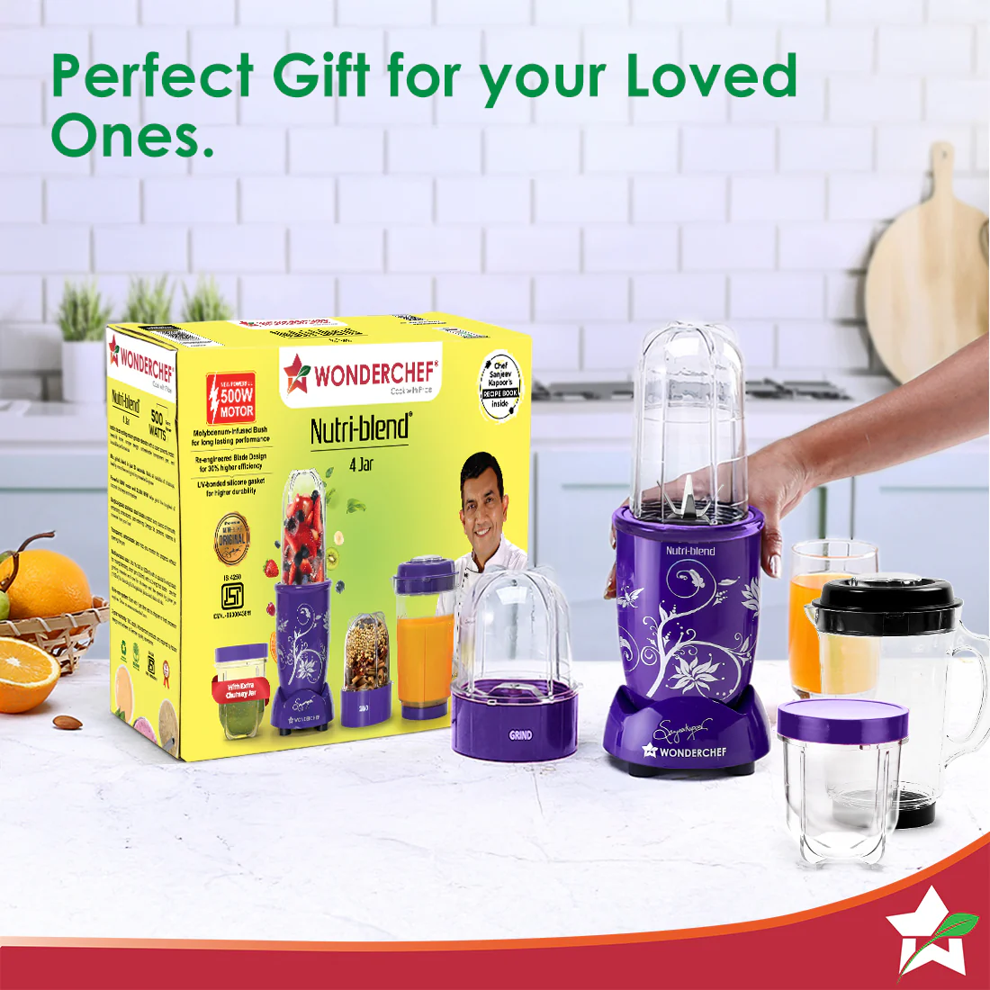 Nutri-blend 500W Mixer Grinder, 22000 RPM Motor, Smoothie Maker, Masala Grinder, Chutney Blender, 4 Unbreakable Jars, Recipe Book by Chef Sanjeev Kapoor, 2 Yr Warranty, Purple - Image 11